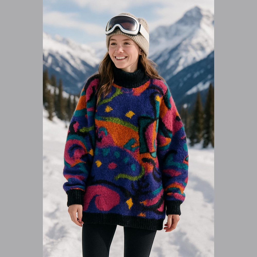 Classique Vintage Mohair Sweater Retro Ski Apres 80s Purple Pink Oversized Neon